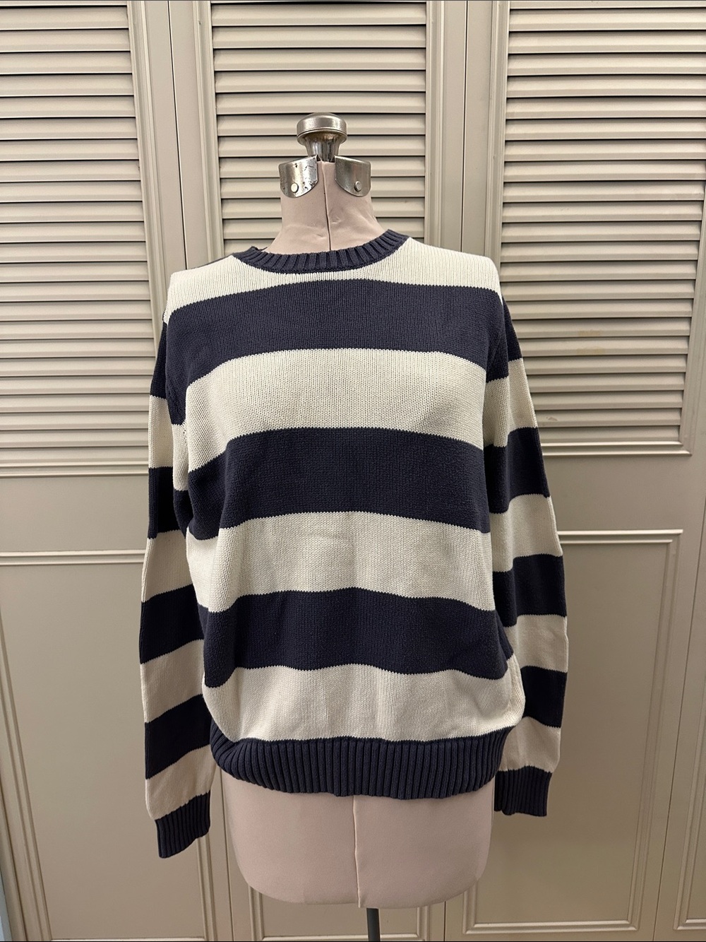 100% Cotton Brandy Melville Blue & White Striped Crewneck Sweater
